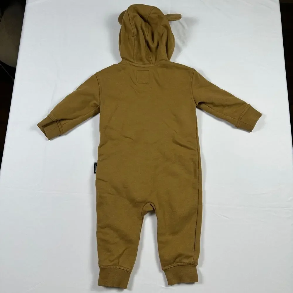 Gap x Disney Mickey Mouse Brown Cozy Fleece One Piece Hooded Romper w/ Ears